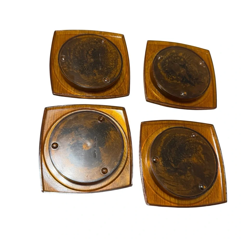 Vtg Hawaii Plastic Coaster Set 4pc MCM Souvenir Brown Made in Hong Kong